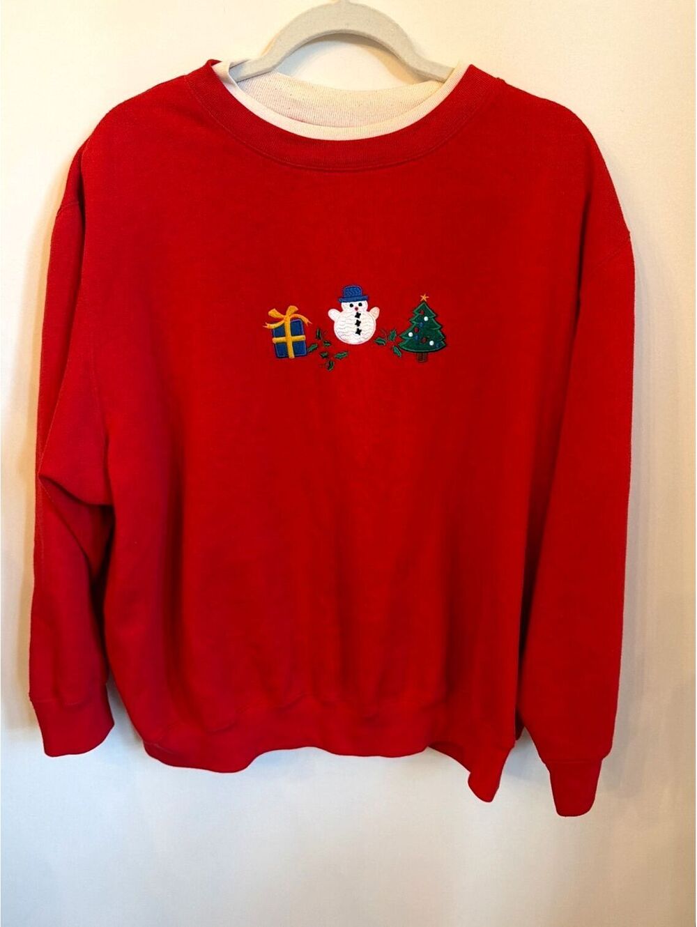 Vintage 90s Red Christmas Crewneck Sweatshirt Embroidered Size 3X Retro Holiday